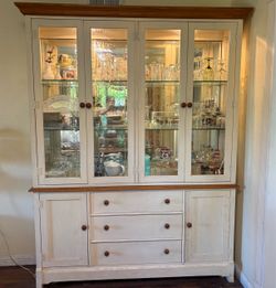 White washed Wood Cabinet China Hutch