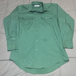 Authentic ATB western wear green pearl snap long sleeve button up 