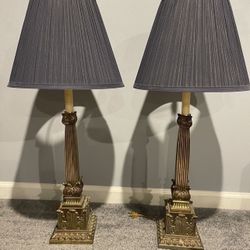 Pair Of Vintage Brass Table Lamps 