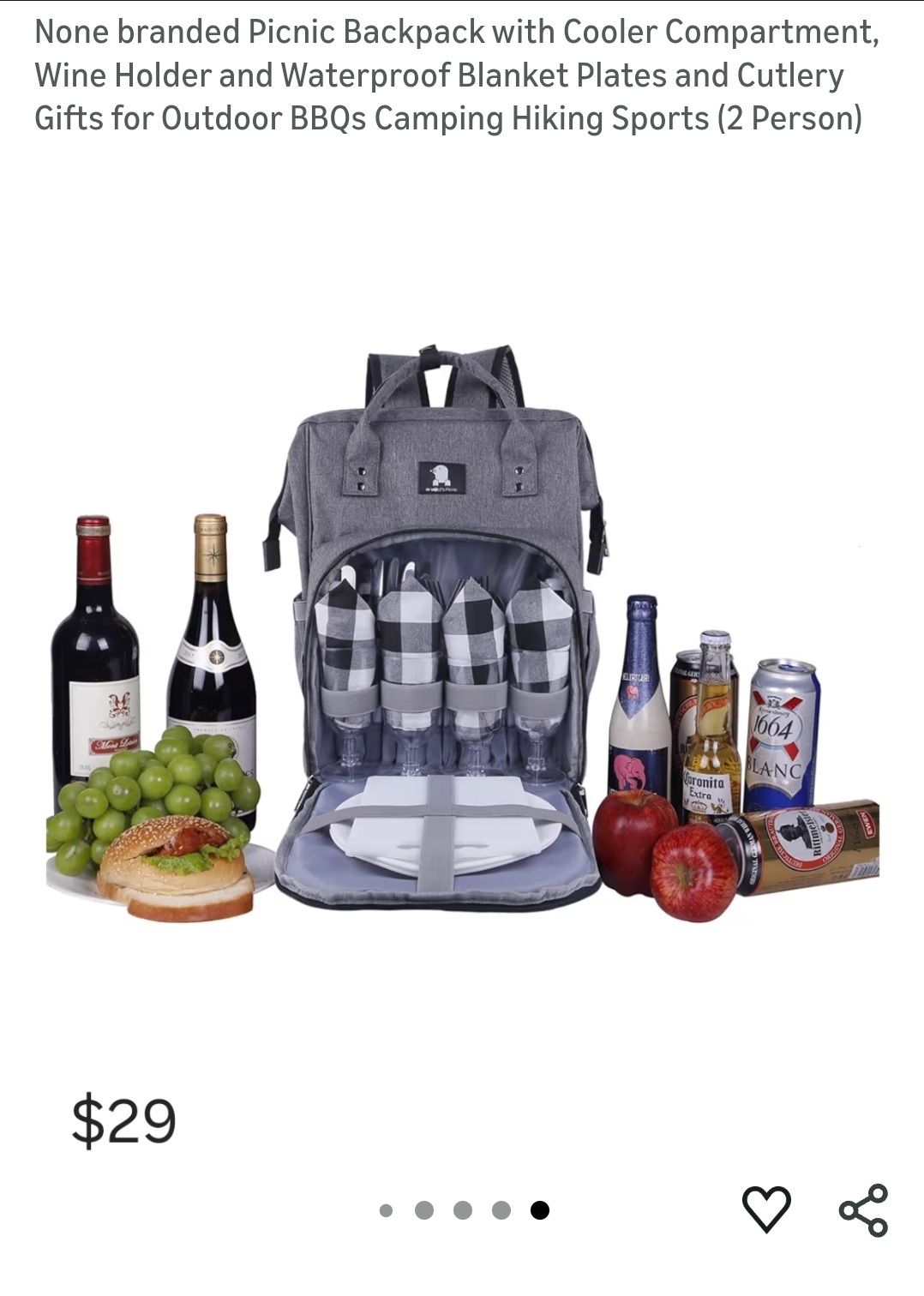 None branded Picnic Backpack with Cooler Compartment, Wine Holder and Waterproof Blanket Plates and Cutlery Gifts for Outdoor BBQs Camping Hiking Spor