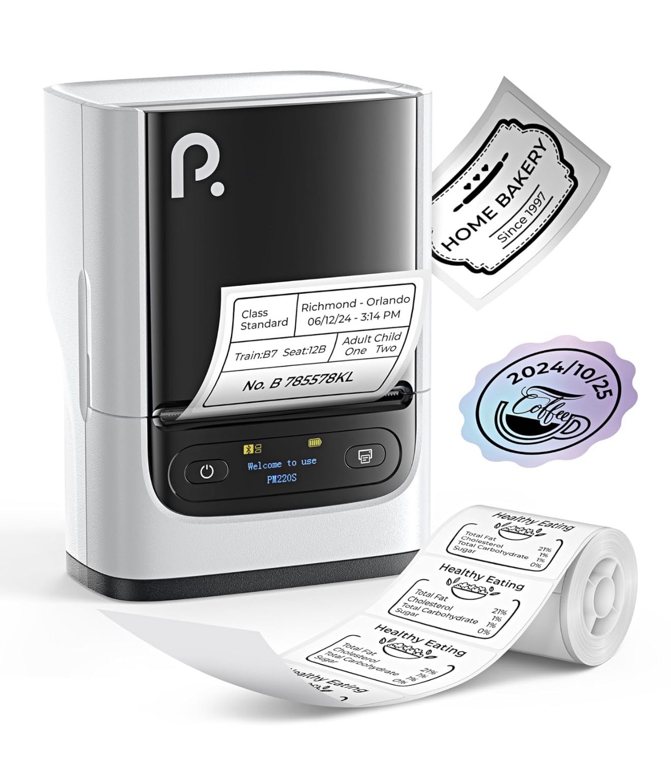 PM220S Label Maker Machine with Tape, 2 Inch Bluetooth Thermal Label Printer, Portable Sticker Printer for School, Office, Home, Business, Label Maker
