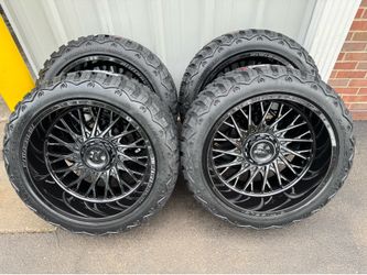 NEW 22x12 gloss black fittipaldi wheels wrapped in 33x12.50r22 RBP tires