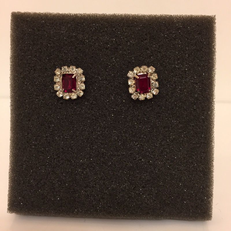 Faux Ruby & Diamond Earrings