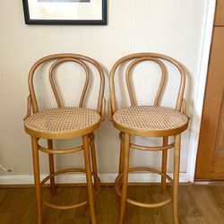 Vintage Thonet Style Cane Seat Barstools 