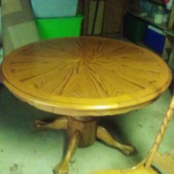 Solid Oak Dining Room Table And Four Chairs