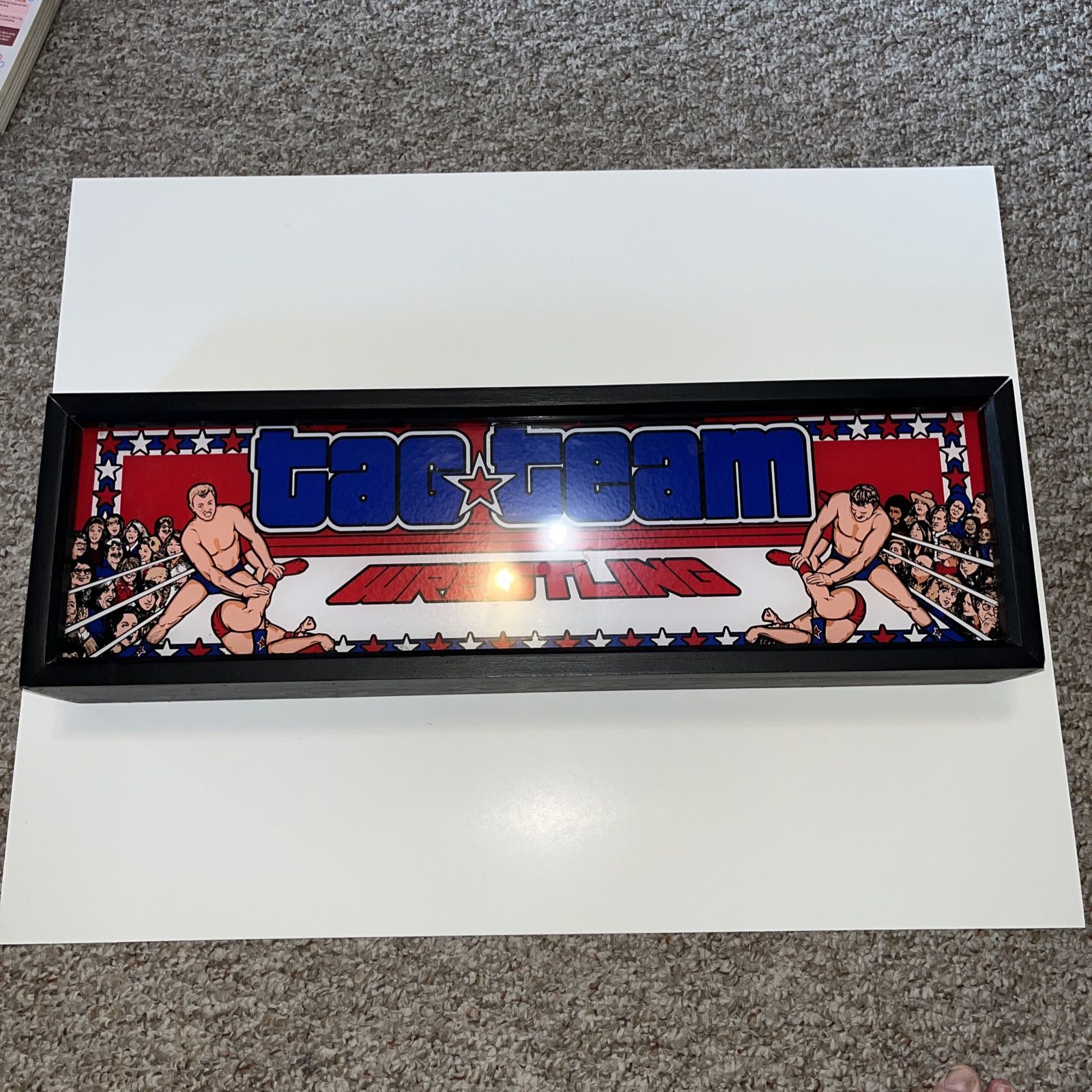 1984 DATA EAST TAG-TEAM WRESTLING VIDEO ARCADE GAME MARQUEE PLEXIGLASS FRAMED