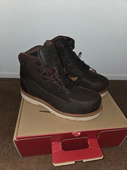 Dark Brown Leather Moc-Toe Work Boots