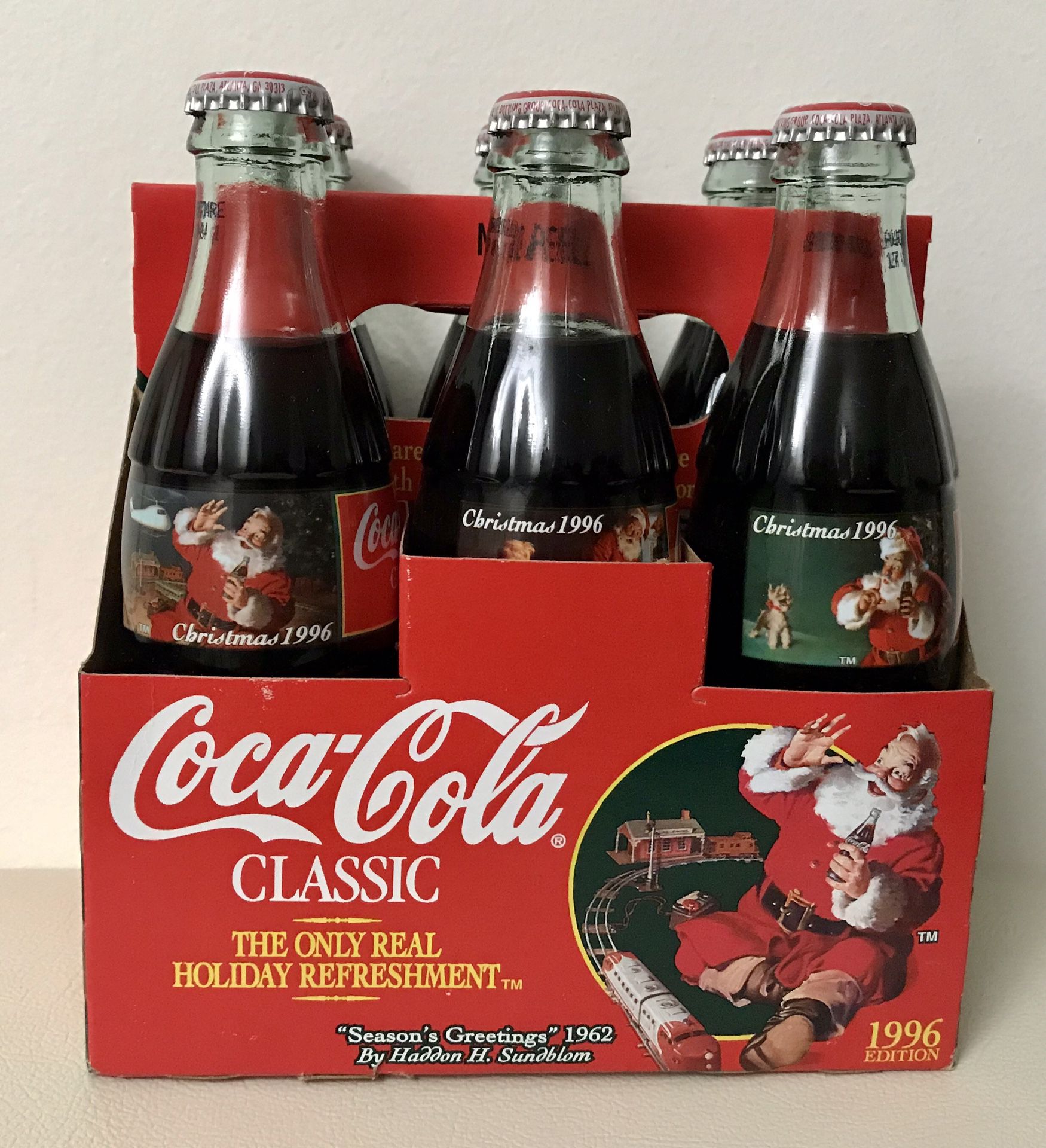 Vintage 1996 Christmas Special Edition Coca Cola (6) Coke Bottle Set