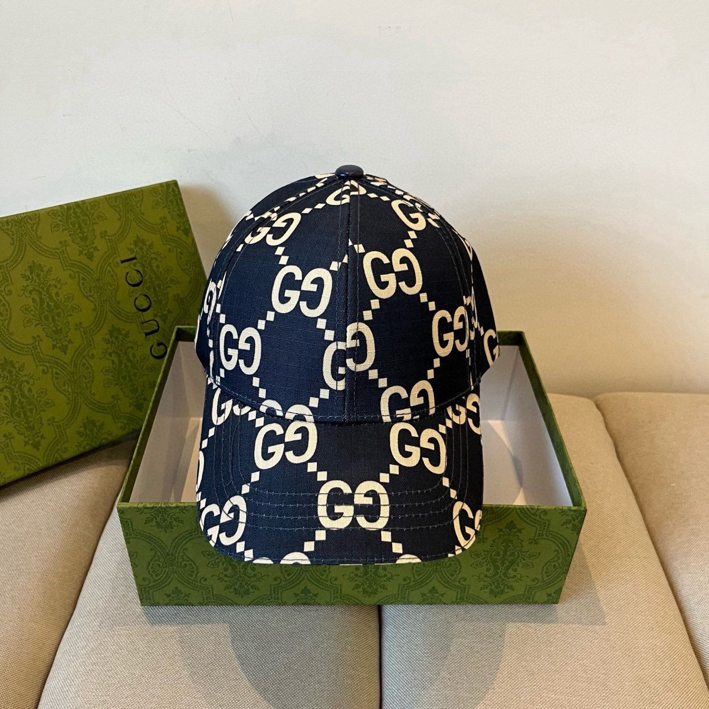 Gucci GG Logo Canvas Baseball Cap Unisex Navy