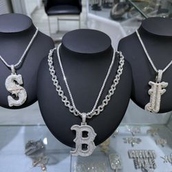 VVS MOISSANITE LETTER PENDANT + TENNIS CHAIN STACK💥FULLY CUSTOM, PASSES DIAMOND TESTER