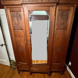 Large Wood Armoire With Mirror