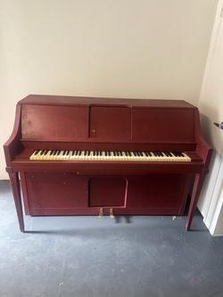 Upright Piano Red Painted Wood