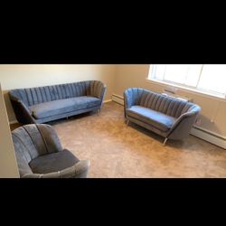 Grey Velour Couch Set 