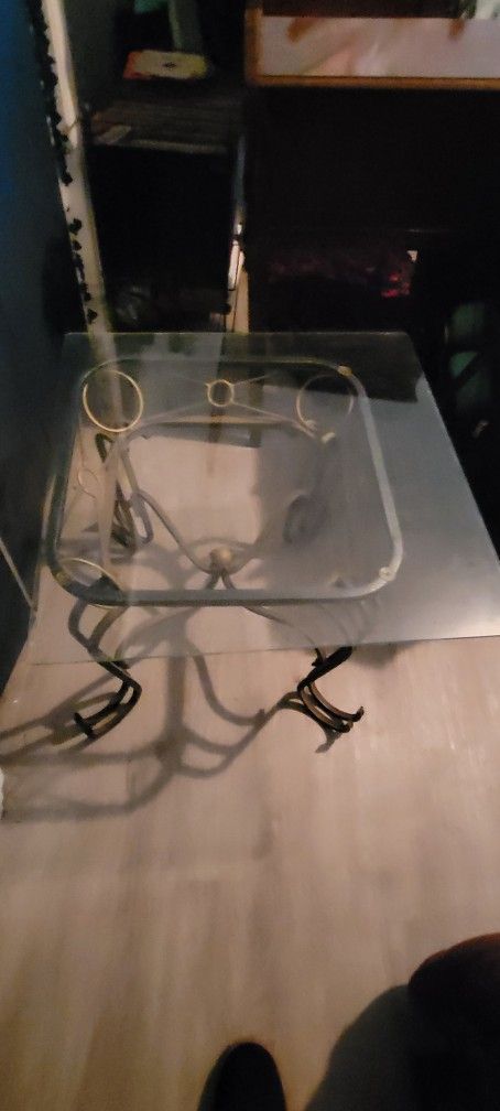 Wrought Iron Glass End Table