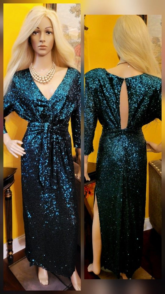 Emerald Green Sequin Dress. Size L