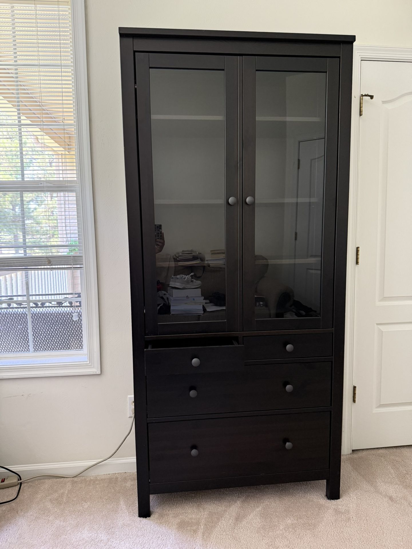 Ikea HEMNES Glass-door cabinet with 3 drawers, black-brown