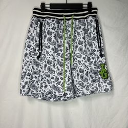 John Geiger Chenille Mesh Basketball Shorts Mens Large White Paisley