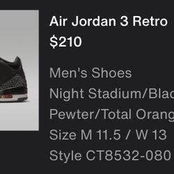 Air Jordan Retro 3 Size 11.5