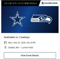 2 Delta Club Section 239 Tickets for Cowboys vs Seahawks (Monday 12/7)