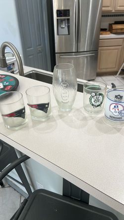Vintage New England sports cups Patriots and Celtics