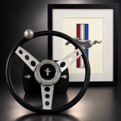 Ford Mustang Steering Wheel & Framed Pony Emblem Garage Wall Art Decor
