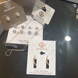 New In Box Sterling Silver18k Jewelry Set (earrings And Necklace)