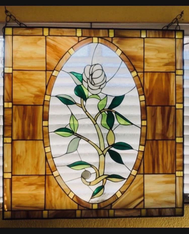 Vintage Antique Stained Glass Window Panel Art 