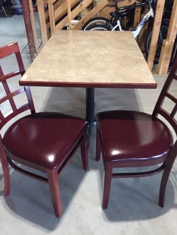 Rectangle wood and Formica table and 2chairs