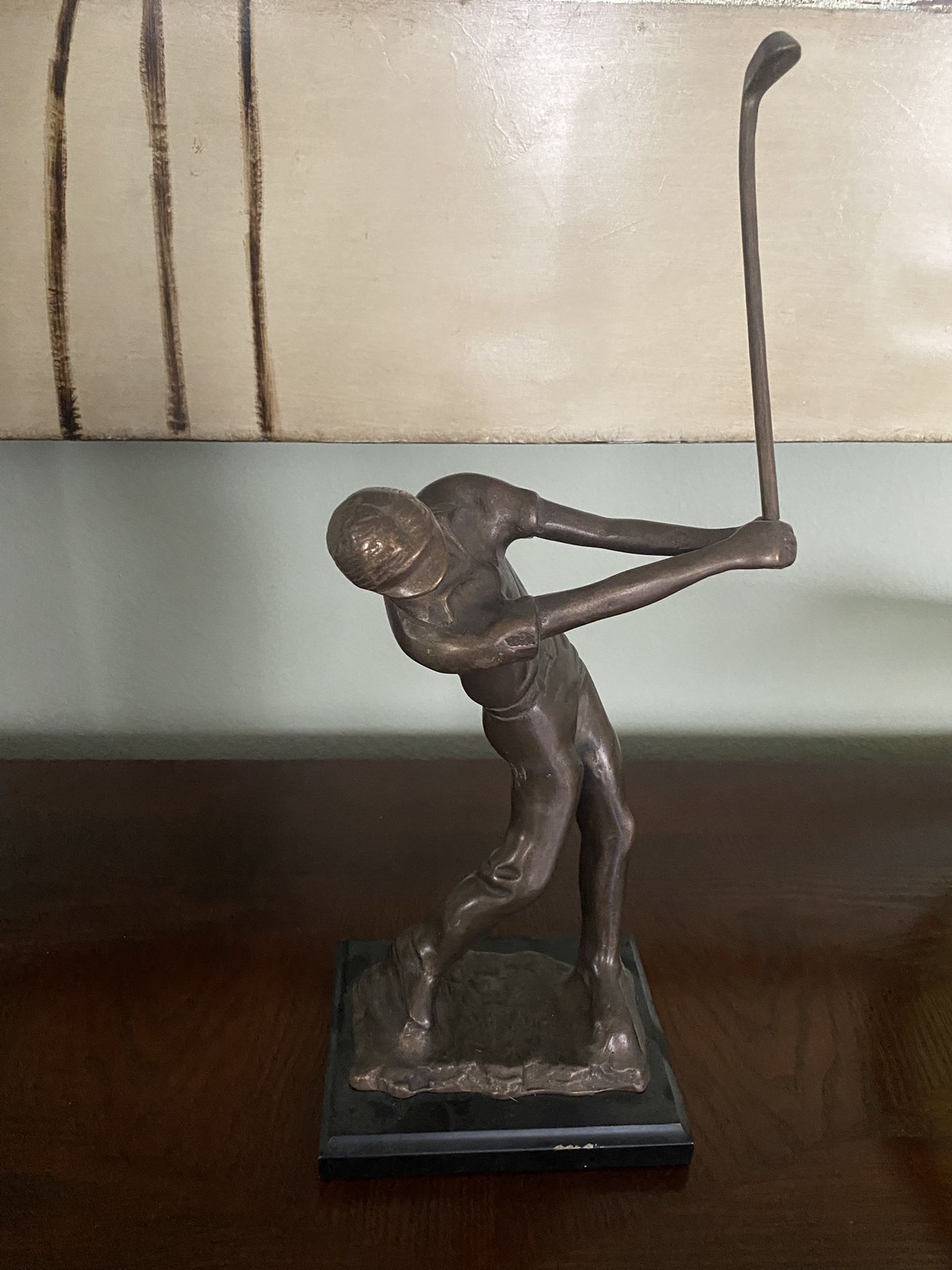 Vintage Bronze Golfing Statue With Black Base 6x16”