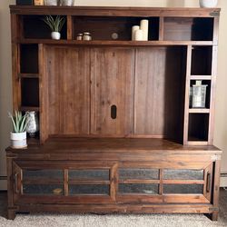 Large Rustic Wood Entertainment Center / Media Console with Hutch