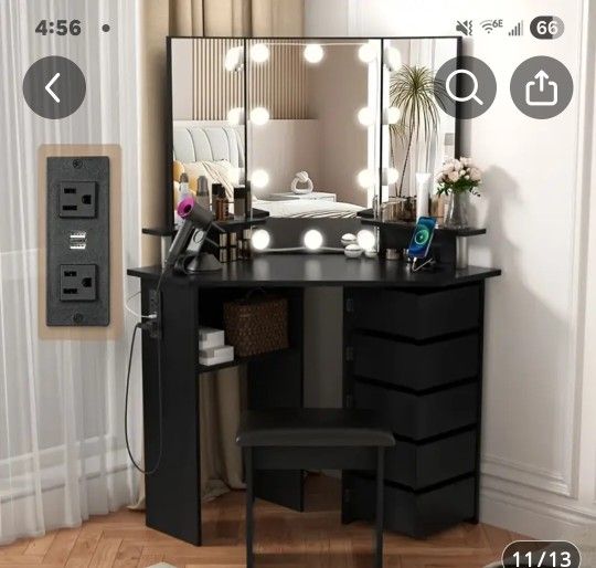 42" Tri Mirror Black Make Up Vanity Brand New In The Box