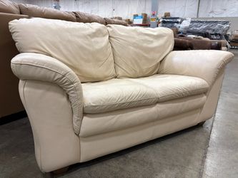 CHATEAU D’AX Vintage Ivory Genuine Italian Leather Loveseat