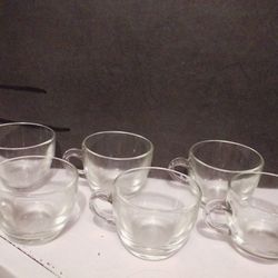 Vintage Clear Glass Punch Cups Sturdy Six Piece Set.