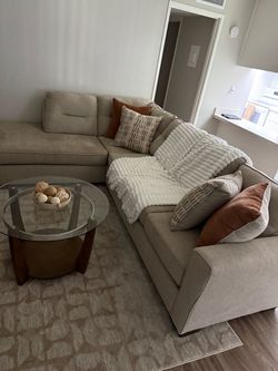 Beige Fabric L-Shaped Sectional Sofa
