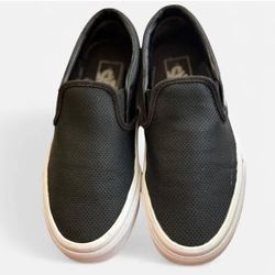 Ladies Vans Black Leather Slip Ons