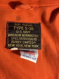US Navy Flight Suit Type S-36 RARE! Avirex Military Grade/ Used 