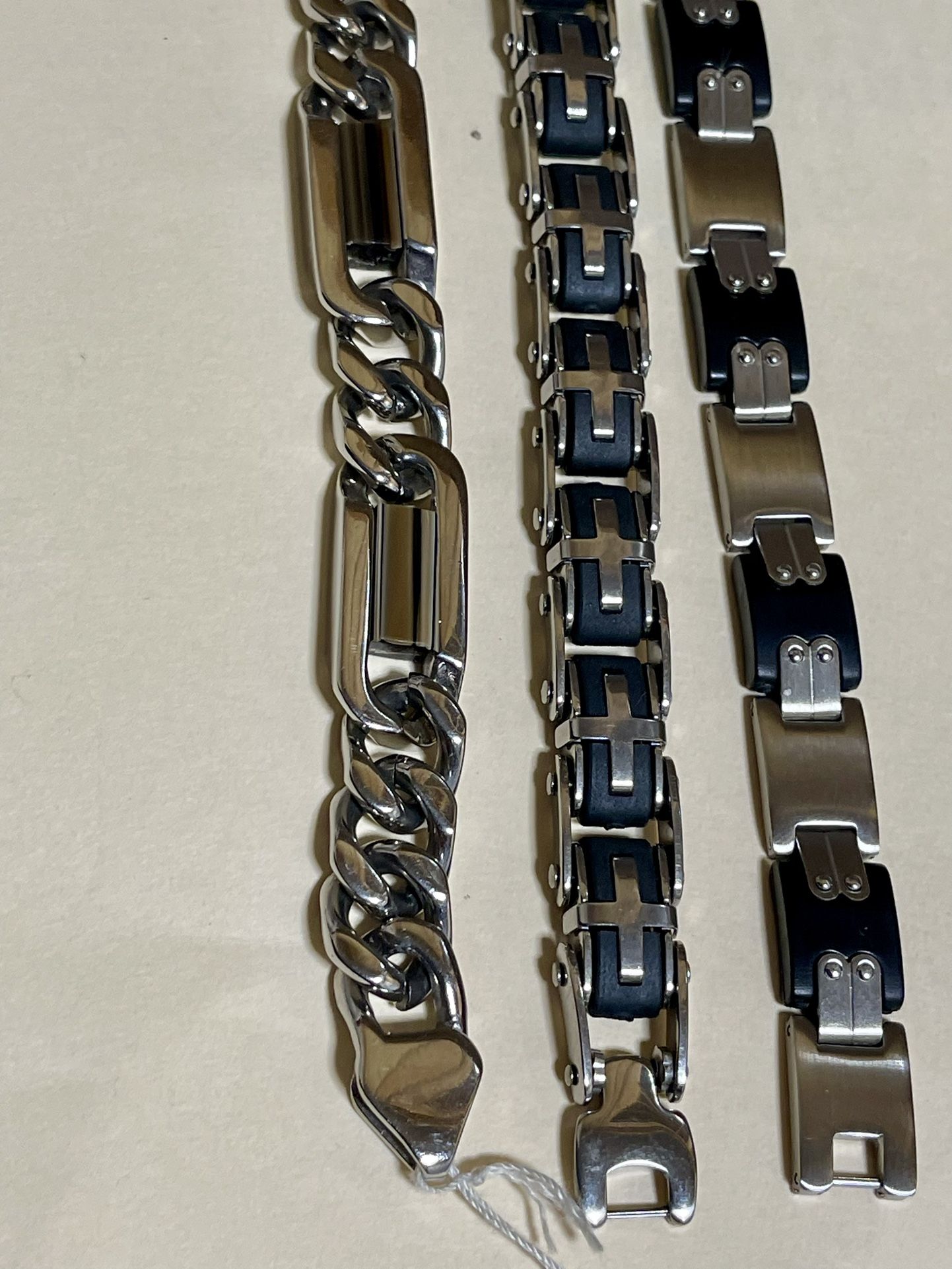 Lot Three (3) Men’s Bracelets, Big Heavy Figaro, New