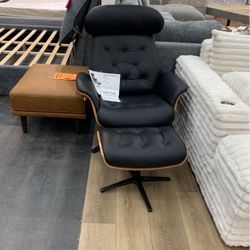 Eureka Ergonomics Matteo Black Leather Lounger W/ Adjustable Headrests And Ottoman 