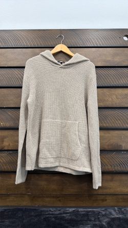 PAIGE Merino Wool Cashmere Waffle Knit Hoodie Men’s Medium Beige Luxury Sweater