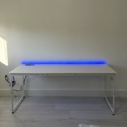 71” White Computer Desk w/ RGB