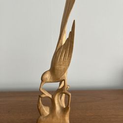 Vintage Hand-carved wooden bird sculpture