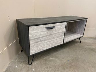Modern Grey Wooden Media Cabinet with Shelving