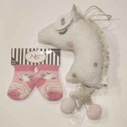 Mud Pie Gold Plush Unicorn Musical Pull & Socks