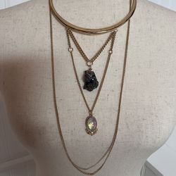 Layered Necklace W/Stone &  Pendant 