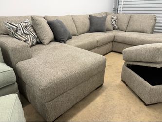 NEW Ash Beige Oversized Sectional w/ Storage Ottoman