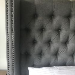 Gray Upholstered King Size Bed 