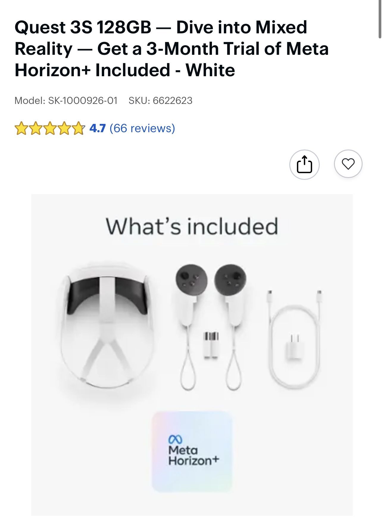 Quest 3S 128GB — Dive into Mixed Reality — Get a 3-Month Trial of Meta Horizon+ Included - White