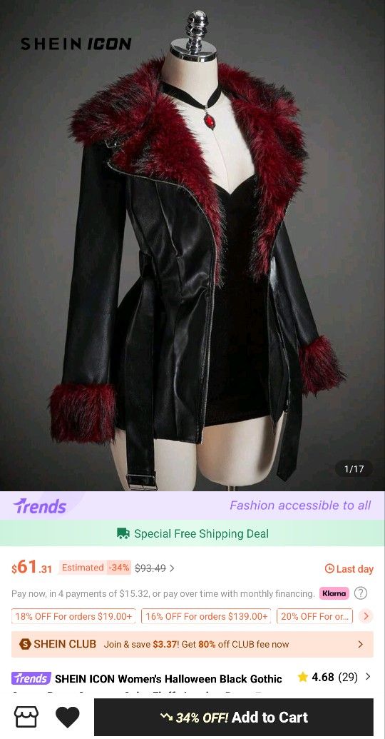 Gothic Fluffy Lined Faux Leather Coat LARGE