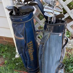 2 Vintage Golf Bags with Mixed Clubs – Wilson & Others