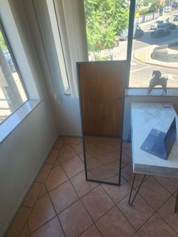 Grey Wood Frame Full Length Mirror with Stand
